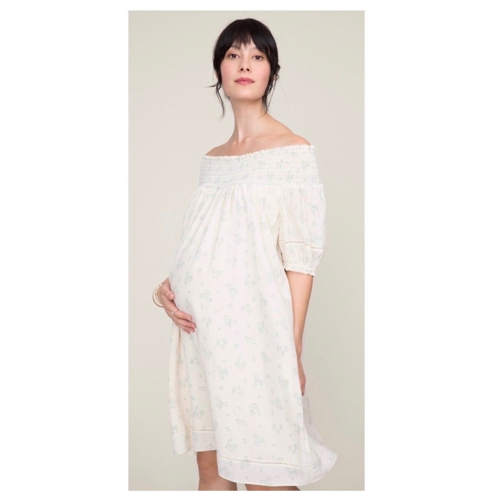 Hatch Collection Leona Smocked Floral Mini Dress Cream Maternity Size 3 L